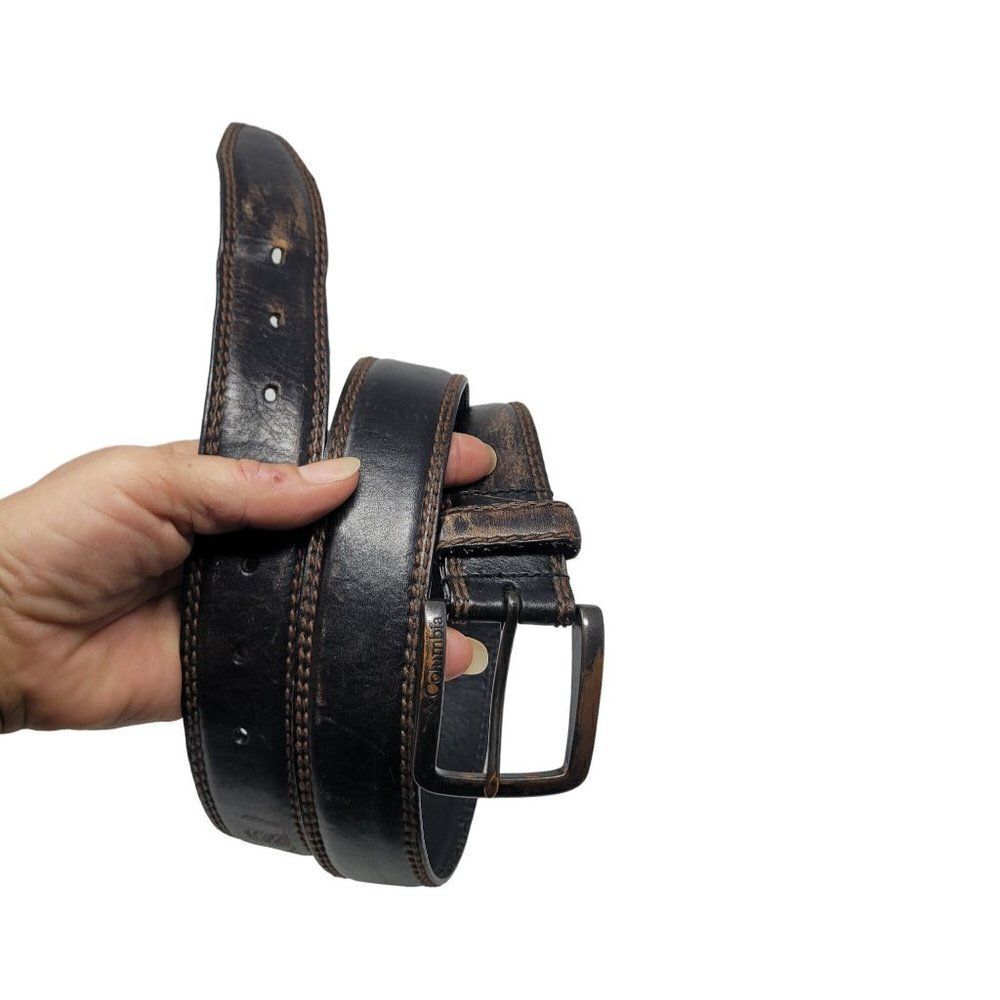 Columbia Black Genuine Leather Bronze Distressed Belt XL Contrast Stitching‎